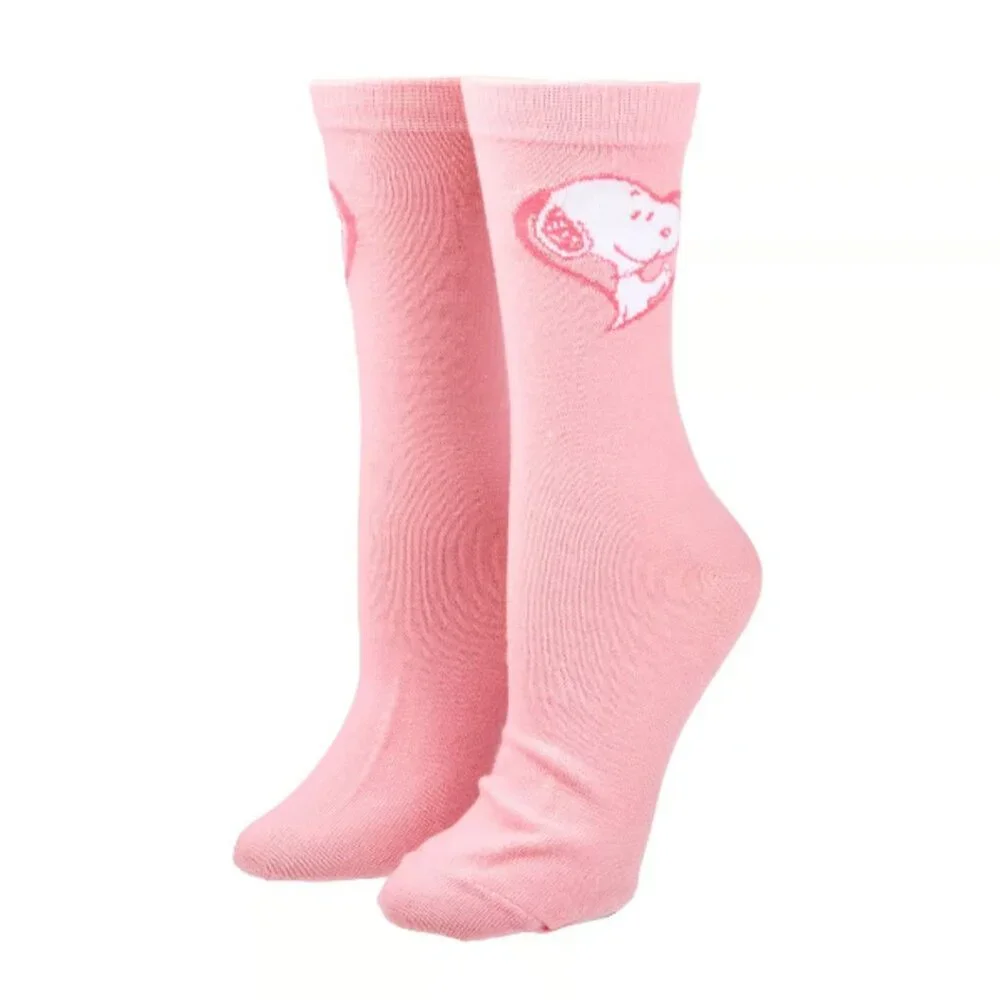 Peanuts Pink Snoopy Crochet 2 Pair Adult Crew Sock Set